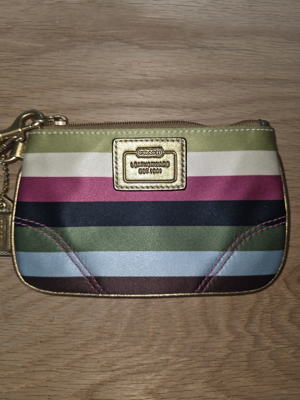 COACH Multicolor Striped Small Wristlet with Gold Trim